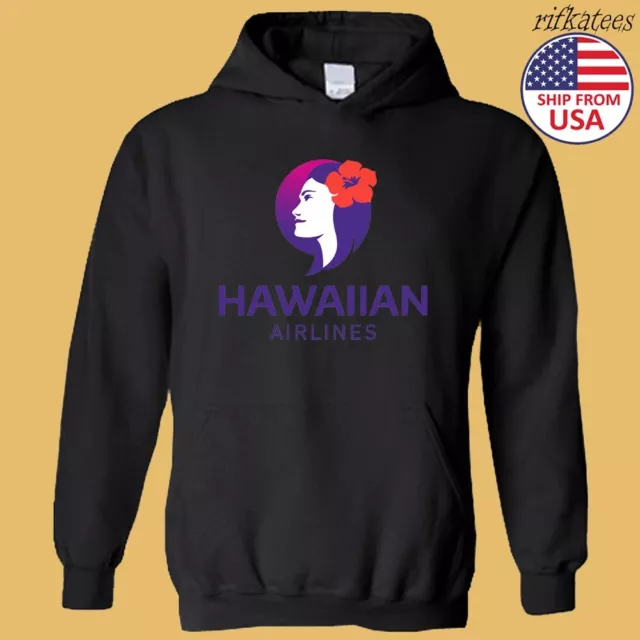 Hawaiian Airlines Logo Black Hoodie Sweatshirt Size S-3XL