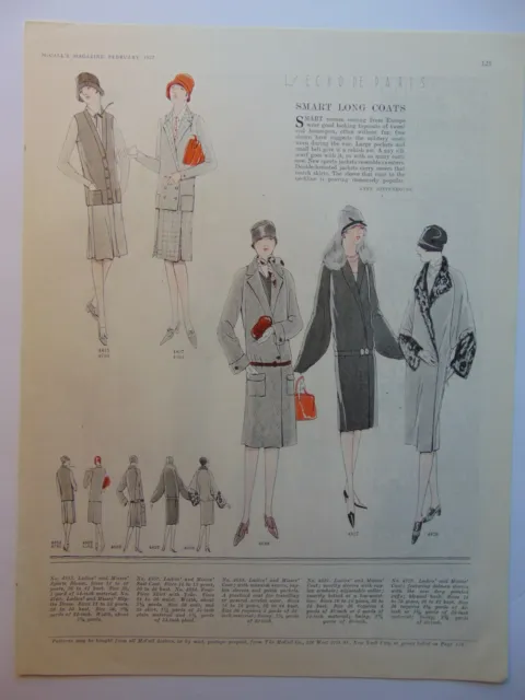 1927 Fashion SMART LONG COATS vintage art print ad