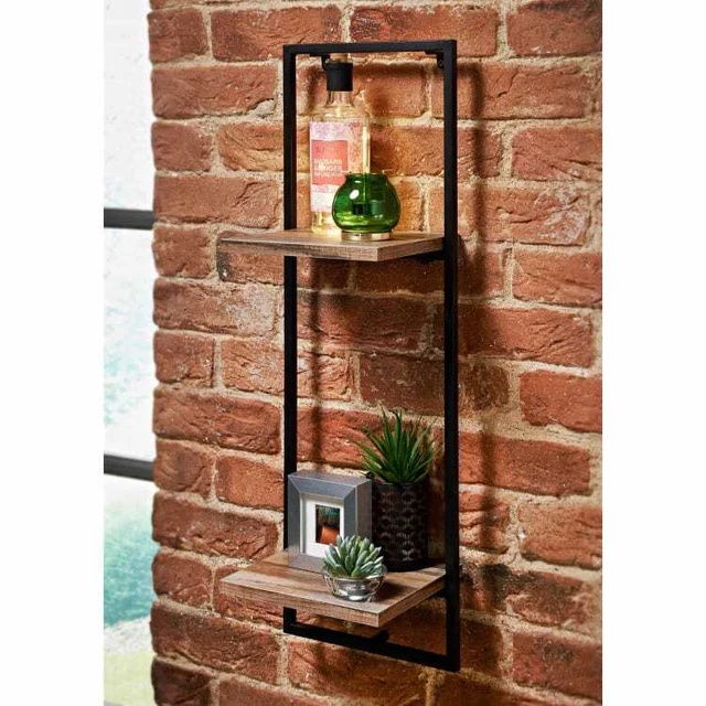 Tromso Tier Shelf Black Metal Frame Wooden Shelf Floating Wall Home Decor Rustic