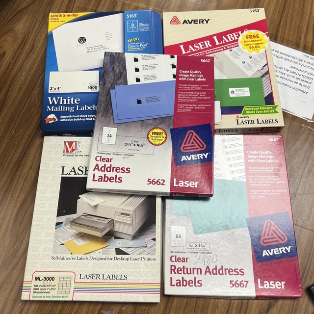 Avery Label Lot 5163, 5667, 5662, Ml-3000, Lot Of 5 Open Packages