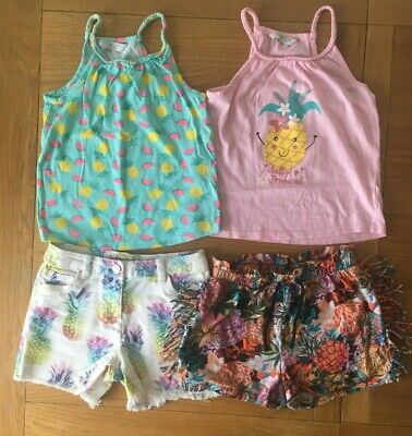 Adorable Totally Tropical Pineapple Summer Tops & Shorts 4xBundle Girls Age 6-7