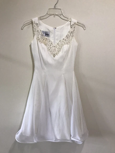 Tadashi Shoji Vintage Dress Ivory Rhinestone Bridal Shower Formal Cocktail Sz 2