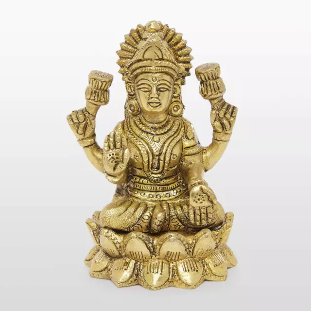 Brass Engraved Laxmi on Lotus Rare Showpiece Statue For Home Office Decor