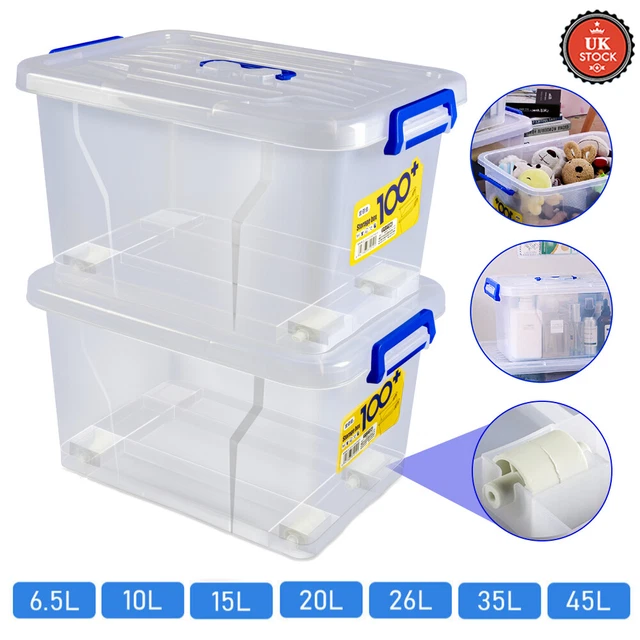 Small Large Plastic Storage Box with Lid Kitchen Home Office Basket  Container