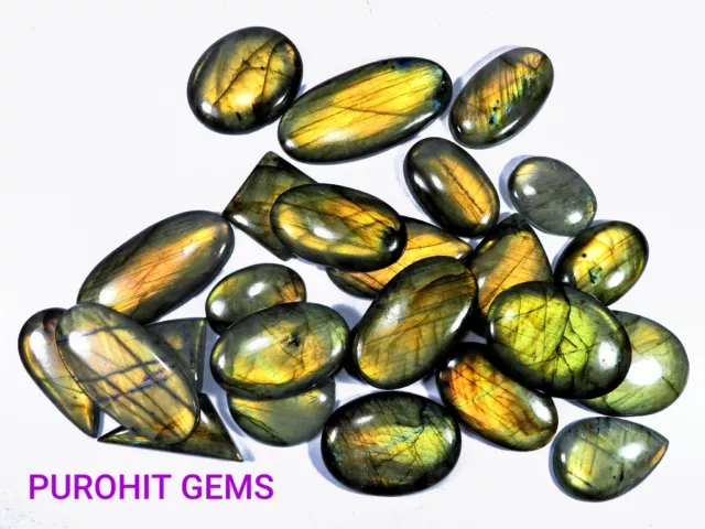 Natural Golden Flash Labradorite Mix Cabochon Wholesale Gemstone 250Cts/7Pcs. T6