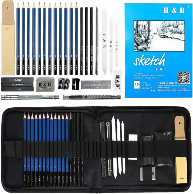 50PCS SKETCH AND Drawing Art Pencils Supplies Charcoal with 100