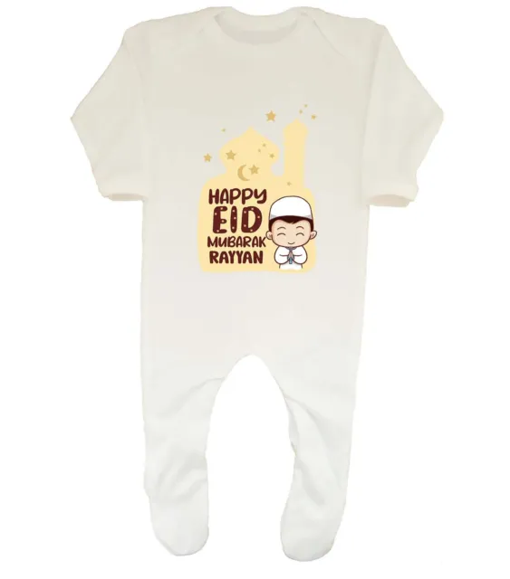 Personalised Happy Eid Mubarak Baby Grow Sleepsuit Islam Muslim Festival Boys