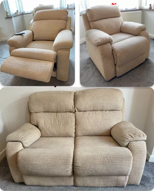 DFS NEWBURY 2 SEAT Sofa Armchair Power Recliner Beige Fabric 300.00 PicClick UK