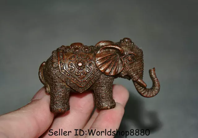 2.6" Antique Old Chinese Red Copper Feng Shui Animal Elephant auspicious Statue