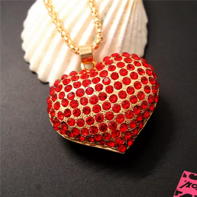 New  Red Rhinestone Cute Heart Bling Crystal Pendant Betsey Johnson Necklace