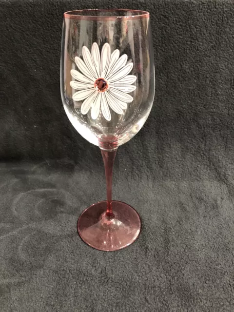 Jeweled Pink Daisy Flower Stem Wine Glass