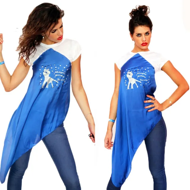 Maglia Maniche Corte Donna Maglietta con Stampa Lunga Asimmetrica T-Shirt da per