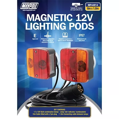 Maypole 12V Magnetic Lighting Pod Trailer Towing Lightboard Light 6m Cable UK/EU