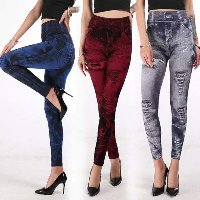 Women Elastic High Waist Skinny Pencil Pants Jeans Denim Leggings S-3XL