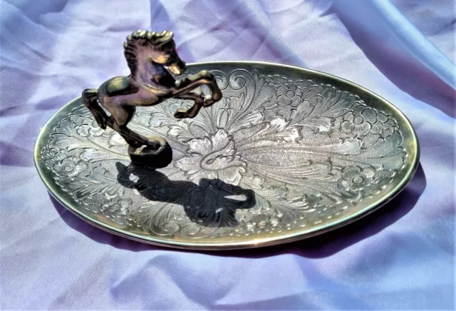 Vintage Metal Arabic Horse Figurine Trinket tray/, Ashtray Silver Metal
