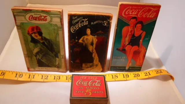 Lot of 4 Wood Coca Cola Table Top Signs Handmade Coke