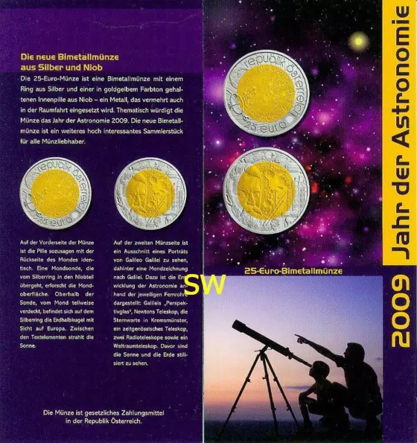 Folder Zu 25 Euro Österreich 2009 Niob # Jahr Der Astronomie # Keine Münze !