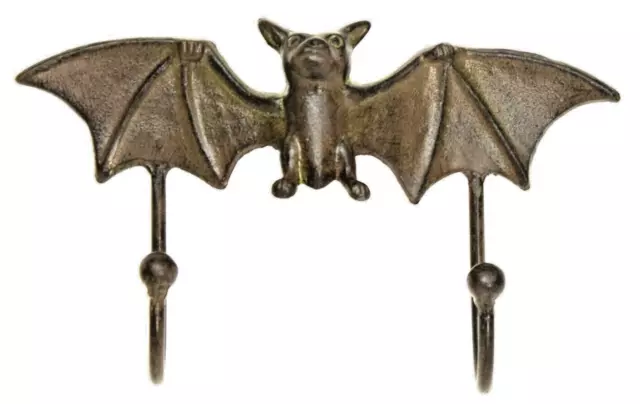 Bat Wall Hook Cast Iron Key Towel Coat Hanger Antique Style Brown