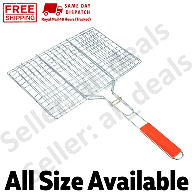 BBQ Long Handle Grill Basket Barbecue Rack Meat Burger Fish Stand Mesh Food 6630