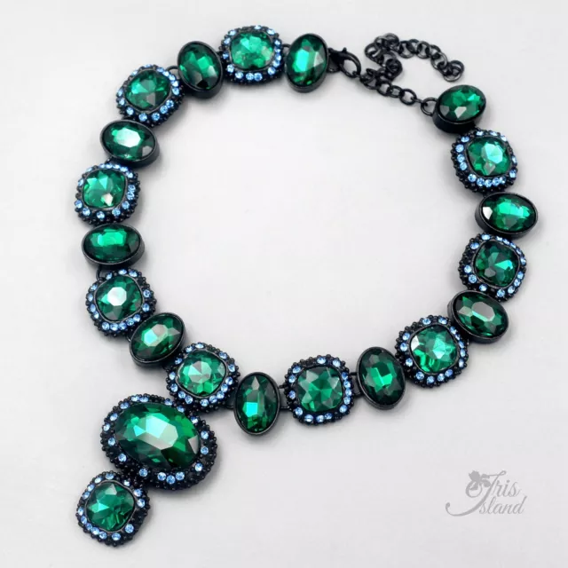 Women Black Green Crystal Pendant Choker Statement Necklace Fashion Jewelry 0301