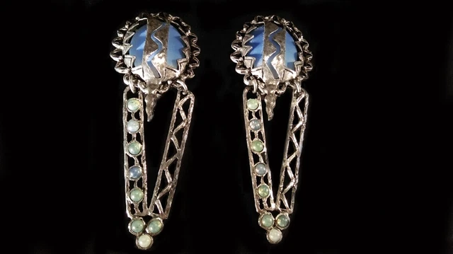Paire De Boucles D'oreilles Clips Style Art Déco - Métal Et Résine, Excellent état