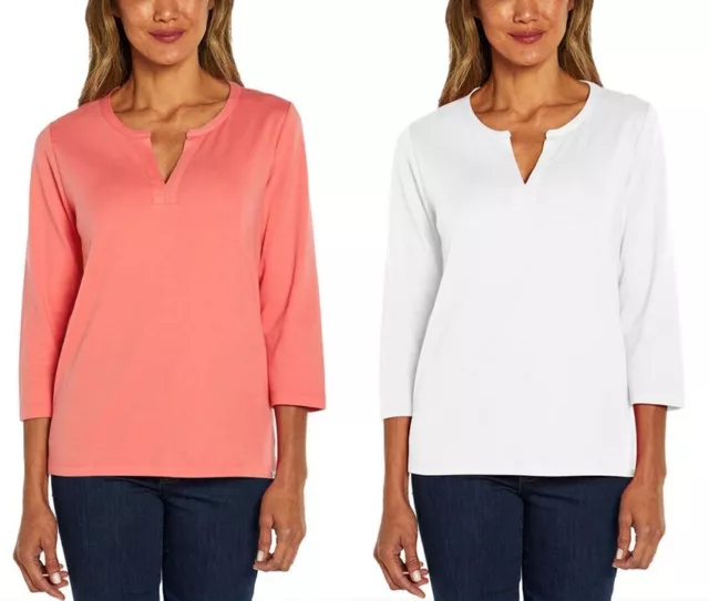 NWT Orvis Ladies' ¾ Sleeve Split Neck Top, Pima Cotton