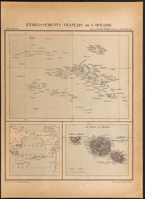 1896 - Tahiti (French Colonies of Oceania) - Ancient Geographic Map