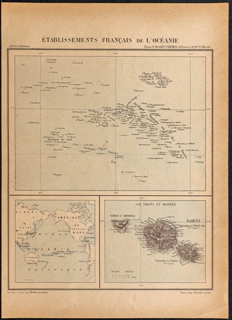 1896 - Tahiti (French Colonies of Oceania) - Ancient Geographic Map