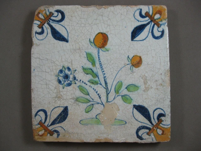 Antique Dutch polychrome flower tile 17th century - free shipping