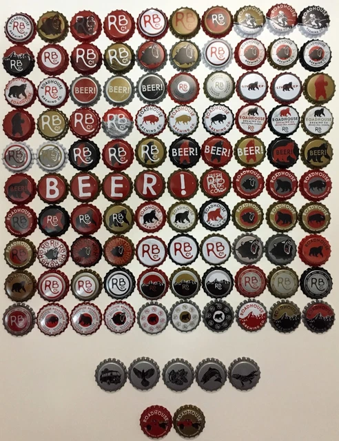 Beer Crown Bottle Cap Set: Roadhouse Brewing - 107 Different - Jackson, WY, USA