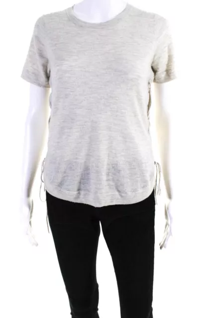 Autumn Cashmere Womens Short Sleeve Lace Up Sweater Heather Gray Size Small