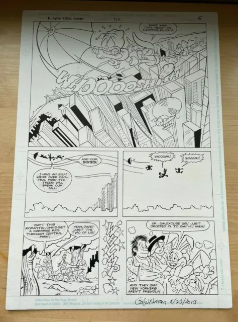 TINY TOONS original comic art NEW YORK central park MANHATTAN PLUCKY Half Splash