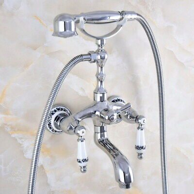 Grifo de bañera cromado latón pie con garra con grifo mezclador de ducha de mano montaje en pared