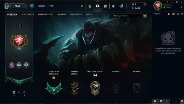 League of Legends (PC, 2009)Euw Account Rank Emerald 2 21 lp Last Season Emerald