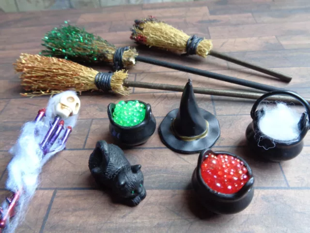 1:12 Dolls House Miniature: Choice WITCH THEME Decoration Prop (Broom Cauldron)