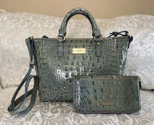 Brahmin Set 2 Pcs Crossbody Bag Satchel Wallet Leather Croc Embossed H 9 W 12 in