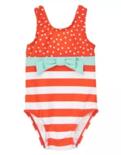 Gymboree Pinwheel Pastels Coral Stripe N Dot 1-Pc Swimsuit 6 12 18 24 2T Nwt