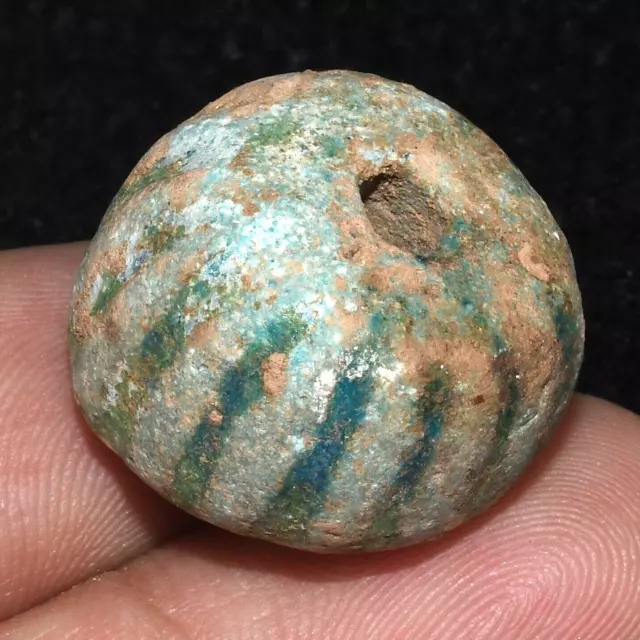 Ancient New Kingdom Egyptian Stone Faience Pumpkin bead Circa 1390–1352 BC