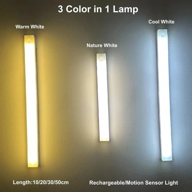 RECHARGEABLE USB LED Motion Sensor Light Under Cabinet Closet Magnetic ...