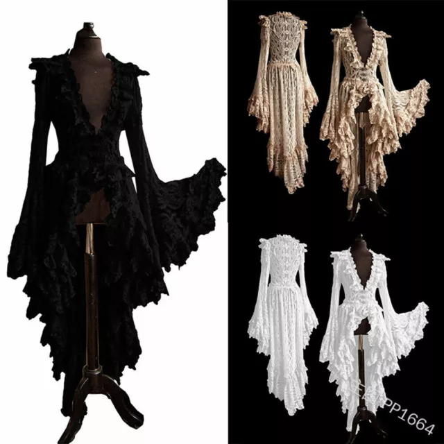 Gothic Long Lolita Dress Plus Size Sexy Lace Medieval Dress Halloween Goth Skirt