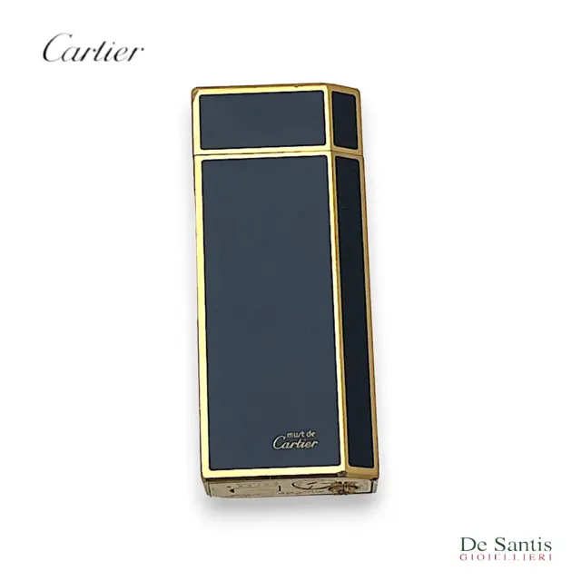 Accendino Cartier placcato oro con lacca cinese nera eleganza Cartier Eleganza