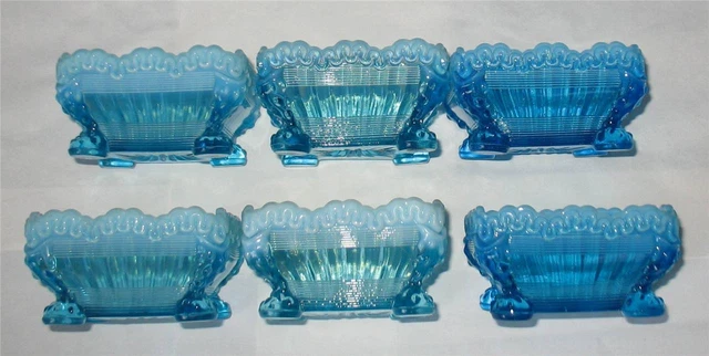 EAPG BLUE OPALESCENT NORTHWOOD  "ALASKA"  set of (6)   INDIVIDUAL BERRY BOWLS