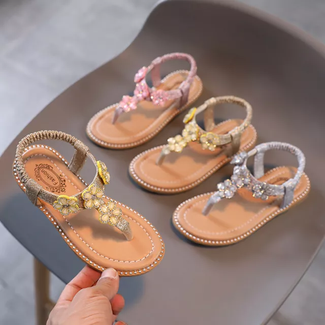 Scarpe piatte sandali da spiaggia in cristallo floreale Bling infradito bambini bambine