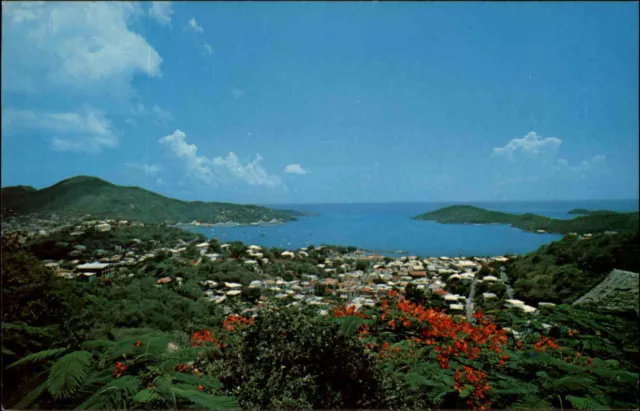ST. THOMAS Karibik US Virgin Islands Panoramic View Postcard Postkarte ca.~1975