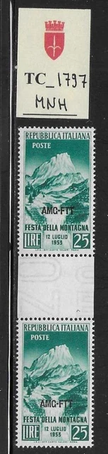 TC_1797. TRIESTE FTT. Gutter pairs of 25 Lire 1953 "FESTA MONTAGNA". MNH