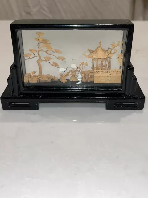 Vintage Chinese Cork Carving Diorama Shadow Box