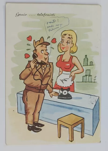 89808 Cartolina illustrata umoristica - Militari - Genio "telefonisti" - VG 1963