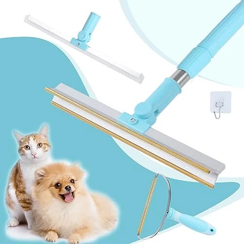 Pet Hair Remover - Handle Pet Hair Removal Carpet Rake & Magic Squeegee Broom...