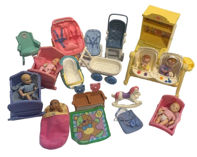 FISHER PRICE LOVING Family Dollhouse Baby Furniture 5 Babies Dolls Lot