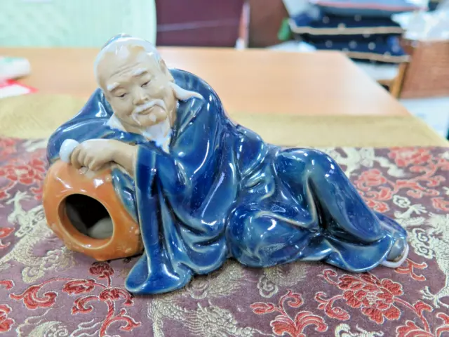 Vintage Chinese Ceramic Man Mudman Figure Figurine Ornament Decor Mid-Century